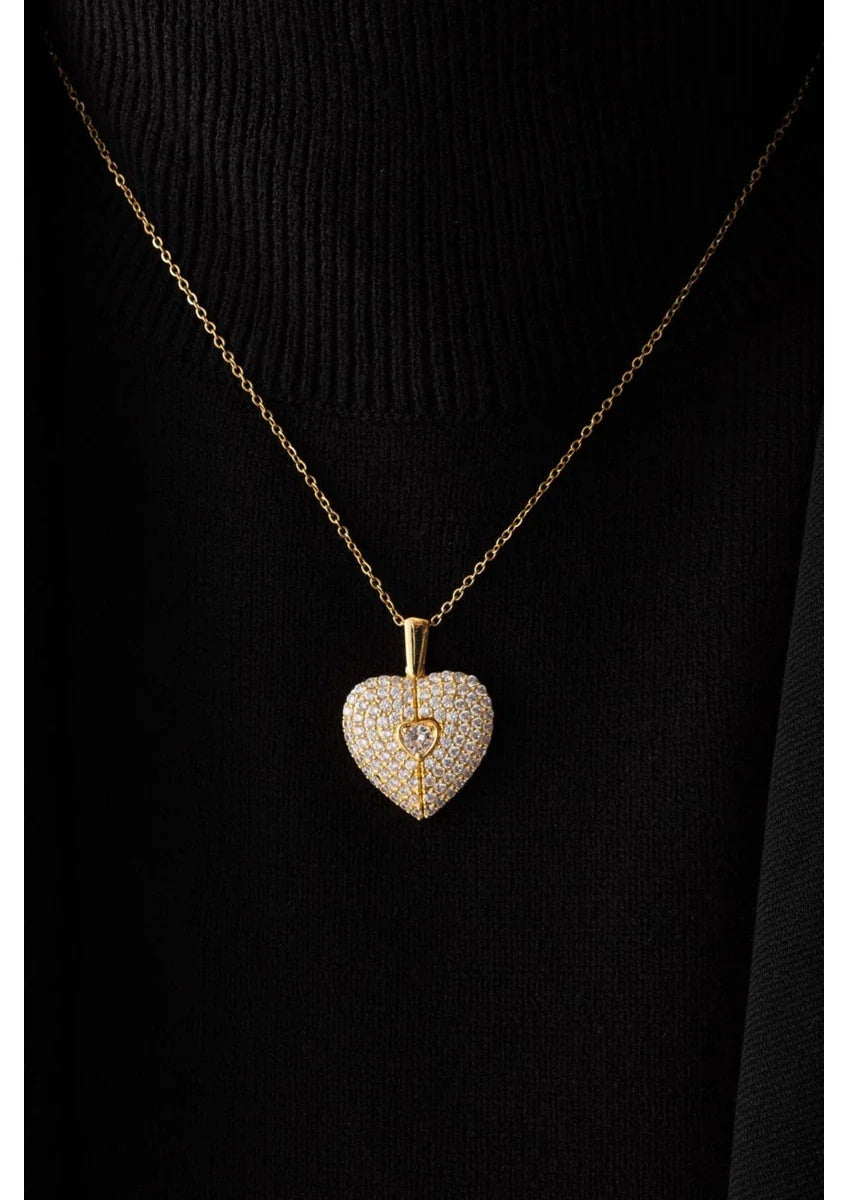 💖 Elegant Gold Heart Pendant Necklace – Crystal Heart Charm with Chain for Women 💎✨