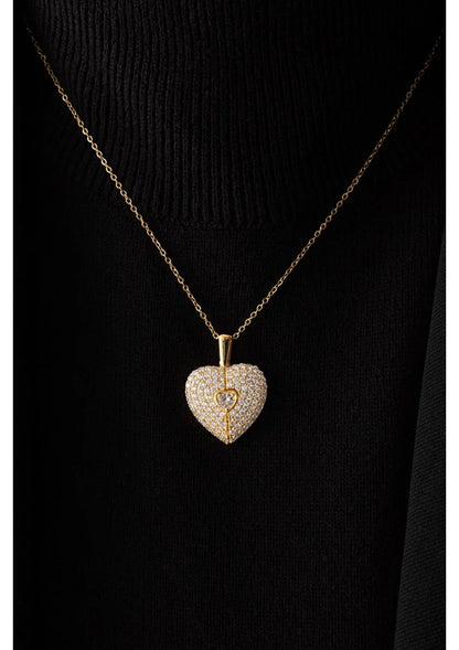 💖 Elegant Gold Heart Pendant Necklace – Crystal Heart Charm with Chain for Women 💎✨